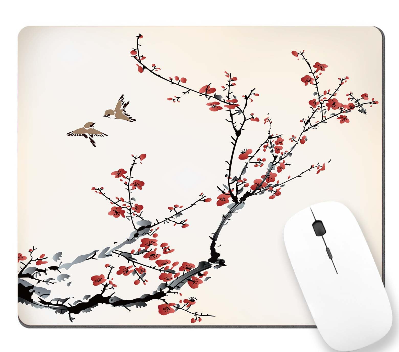 Japanese Cherry Blossom Mouse Pad - Watercolor Pink Design, Non-Slip Rubber Base