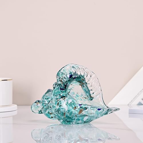 Miniatura 4 de DOVDOV Arte de vidrio soplado, estatua de caracola de cristal, decoración de cristal de mar verde, decoración de escultura de concha de caracola