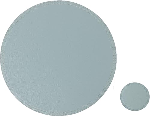 Miniatura 12 de Jovono - Juego de manteles individuales y portavasos redondos: 4 manteles y 4 portavasos de piel sintética de doble costura; diámetro de mantel de D