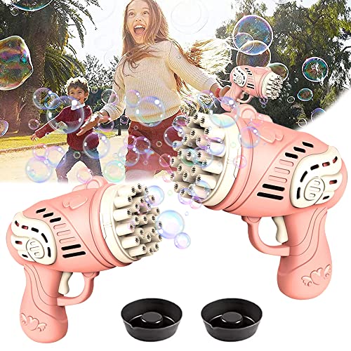 23 Hole Bubble Machine, 2PCS 2022 New Super Large Bubble Maker Bubble Gun with Powerful Fan, Automatic Bubble Machine Gun Toy for Kids Boys Girls Gifts (2PCS/Pink+Pink)