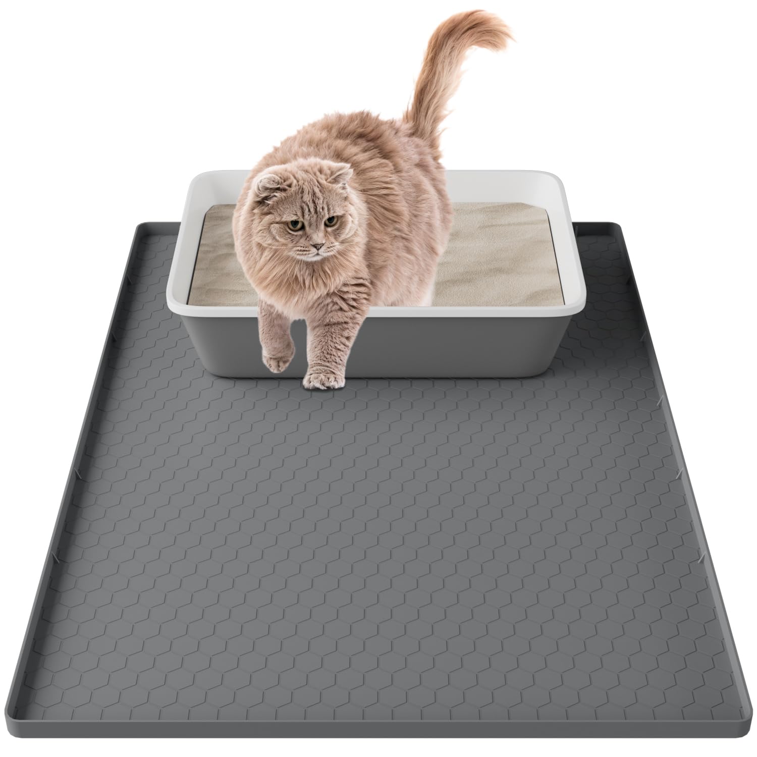 Pawinner Cat Litter Mat Extra Large 31.5x22 inch (80x56 cm), Silicone Pet Litter Tray Mat, Urine and Waterproof, Odourless