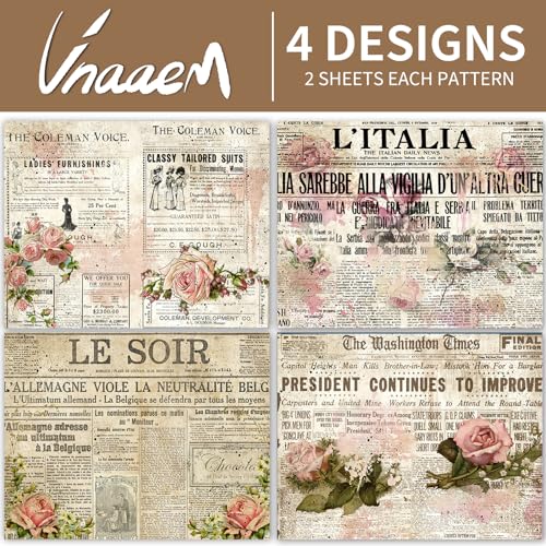 Vnaaem Retro Newspaper Wrapping paper for Women - 8pcs vintage wrapping paper with Newspaper Print - Rose Flower Gift Wrap for Wedding Birthday Baby Shower Other Craf Gift Packing(19.6 X27.8Inch)