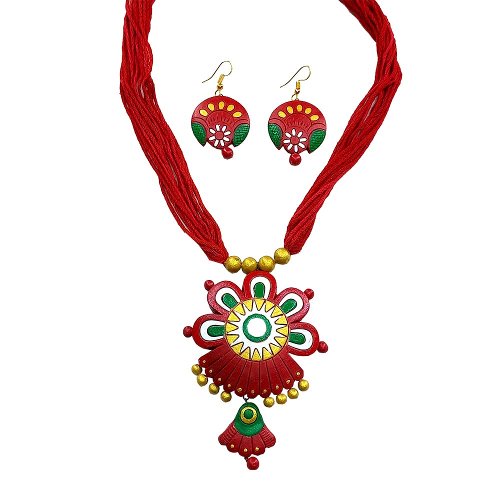 AKIBUKI Multicolour Ethnic Handmade Handcrafted Terracotta Necklace and Earring Jewellery Set for Women (RED) (B0C1YN2SCJ) Amazon Price History, Amazon Price Tracker