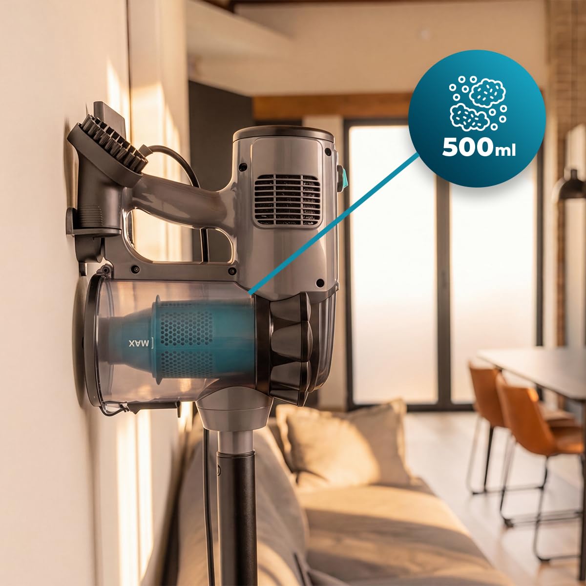 Cecotec 2-in-1 Stielstaubsauger Conga Thunderbrush 560 Neo. 600 W UltraPower, 6 m Aktionsradius, 180 Grad schwenkbarer Kopf, beutellos, 500 ml Behälter, Filter für saubere Luft, 2 Bodenpositionen