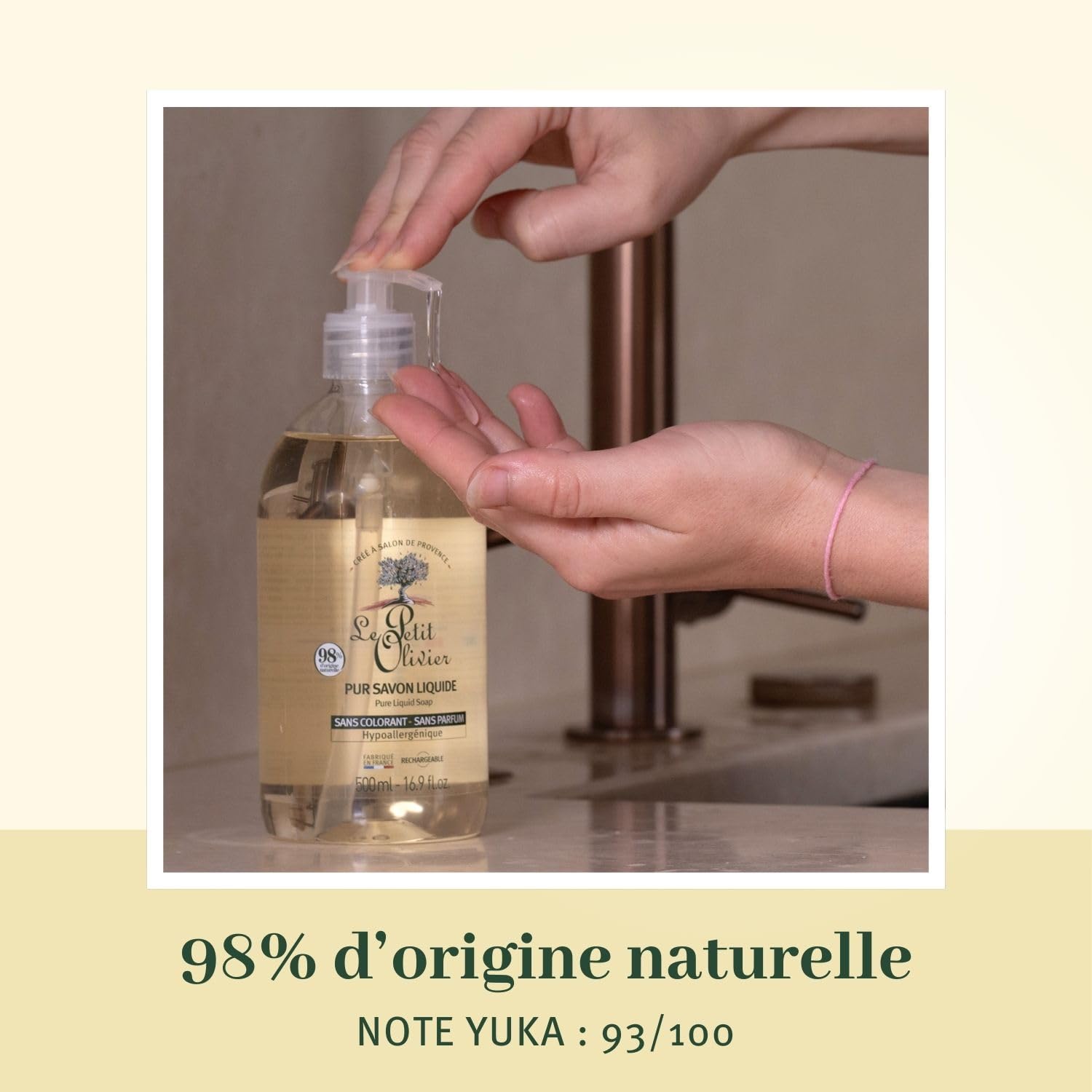 LE PETIT OLIVIER - Pur Savon Liquide - Hypoallergénique - sans Parfum & sans Colorant - Nettoie la Peau en Douceur - 98% d'origine Naturelle - Cuit au Chaudron - Fabriqué en France - 500ml