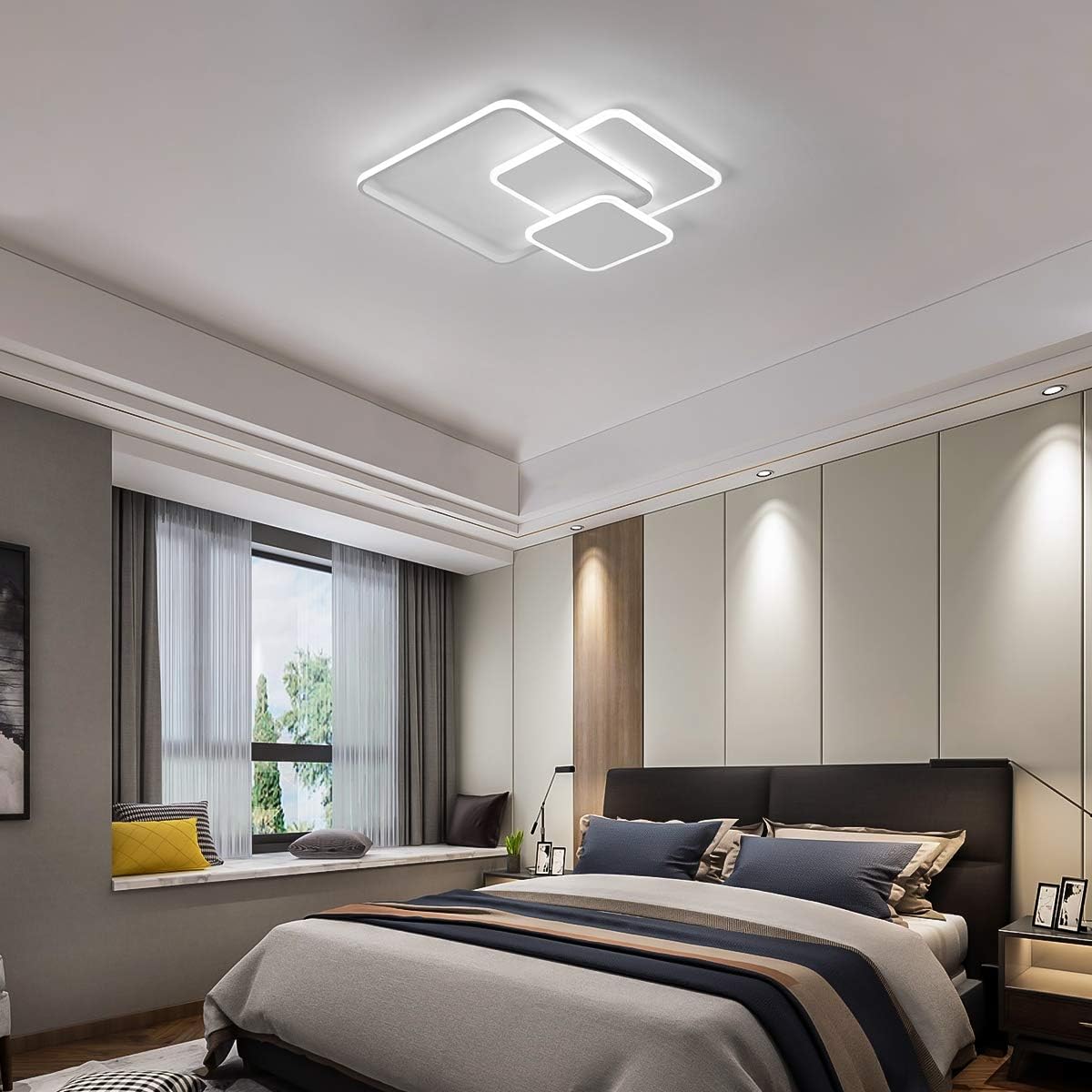 Qcyuui LED Ceiling Light, 42W Flush Mount Lighting Fixture with Square Shape, White Close to Ceiling Lamp for Living Room Dining Room Bedroom Kitchen, 6500K/Cool White - - 