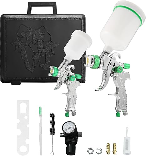 Miniatura 2 de Juego de pistola pulverizadora de aire HVLP con alimentación por gravedad, 2 piezas Pistola pulverizadora de pintura con boquilla de 0,8 mm 150 ml y