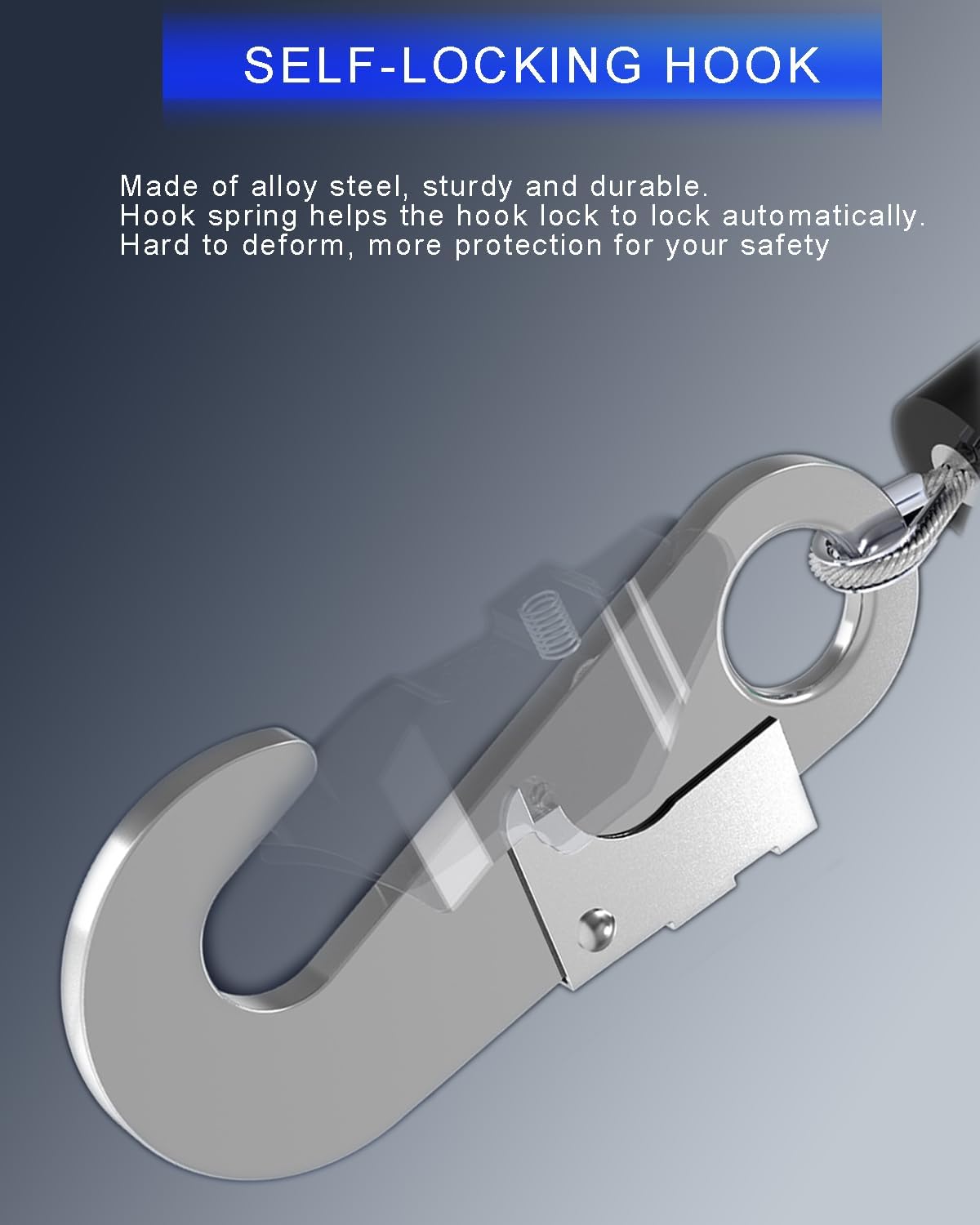 23FT RTOVZON Self Retracting Lifeline, Fall Arrest Fall Protection Dual Alloy Steel Hook Steel Wire Rope Heavy Duty Retractable Lanyard, Roofing Lifeline, SRL, Safety Lanyard