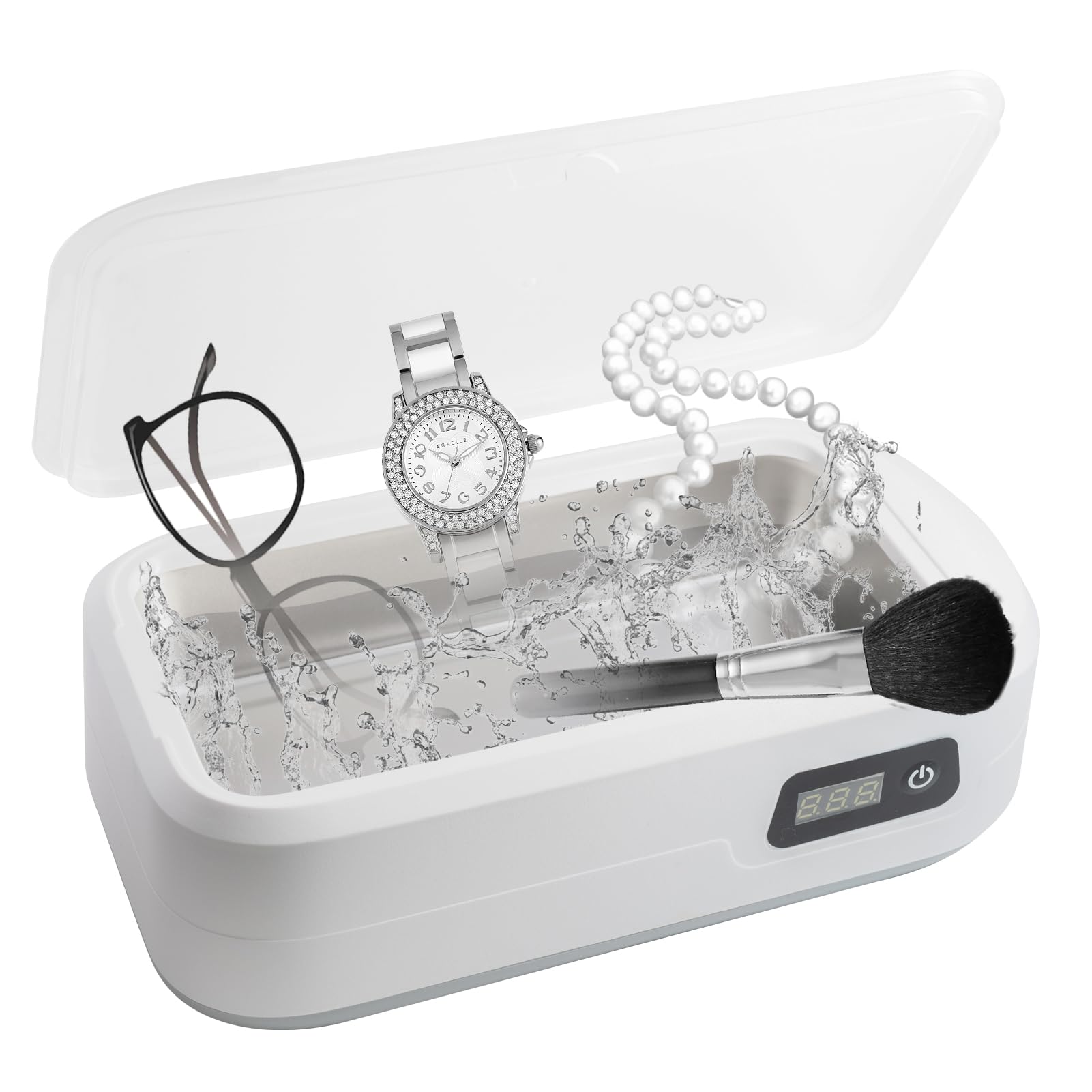 Ultrasonic Jewelry Cleaner, 48W 22oz Portable Professional Ultrasonic Cleaner for Jewelry, Eyeglass, Watches, Dentures, Ring, Blade Razor 640ml 48KHz(White)