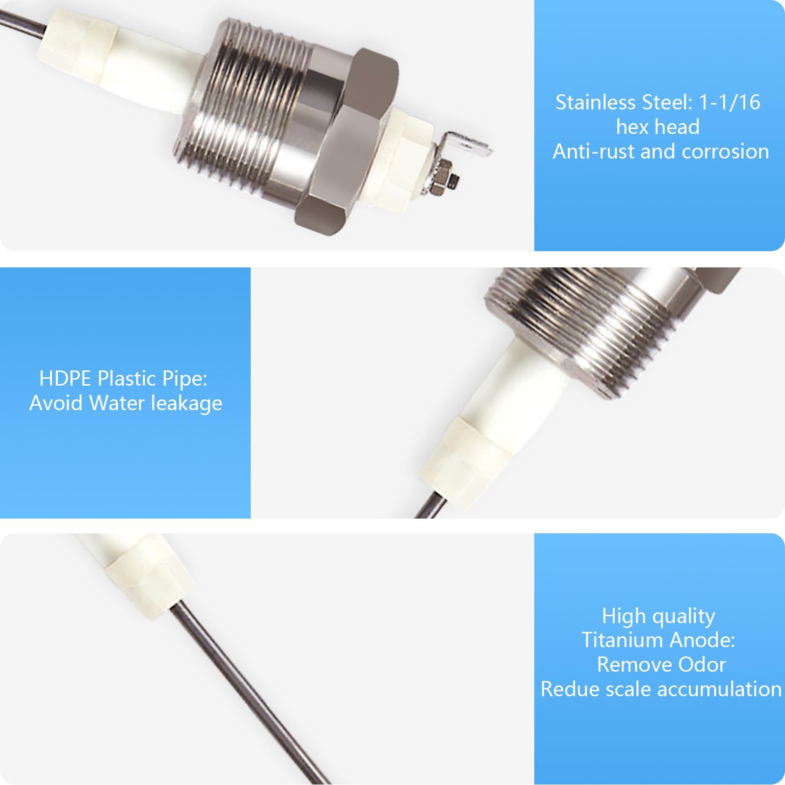 Vattceel Powered Titanium Anode Rod - Electric Anode For Water Heaters (10-45 Gallon Tank) - View #6