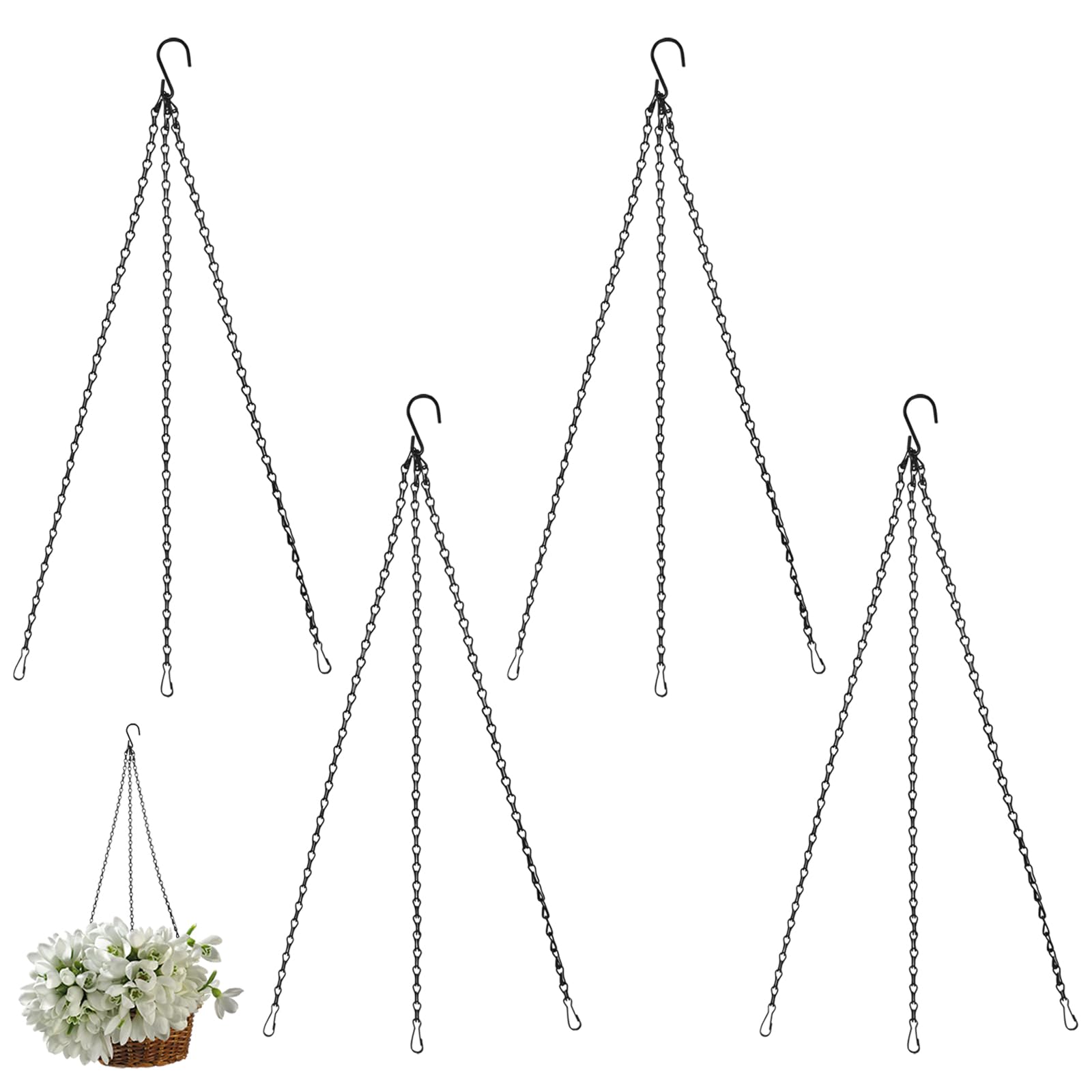 Xnjihwa Black 4Pcs Hanging Basket Chains Plant Hanger Metal Chains With Clip Hook Baskets For Flower Baskets,Planters,Bird Feeders,Bird Cages,Lanterns,Ornaments,