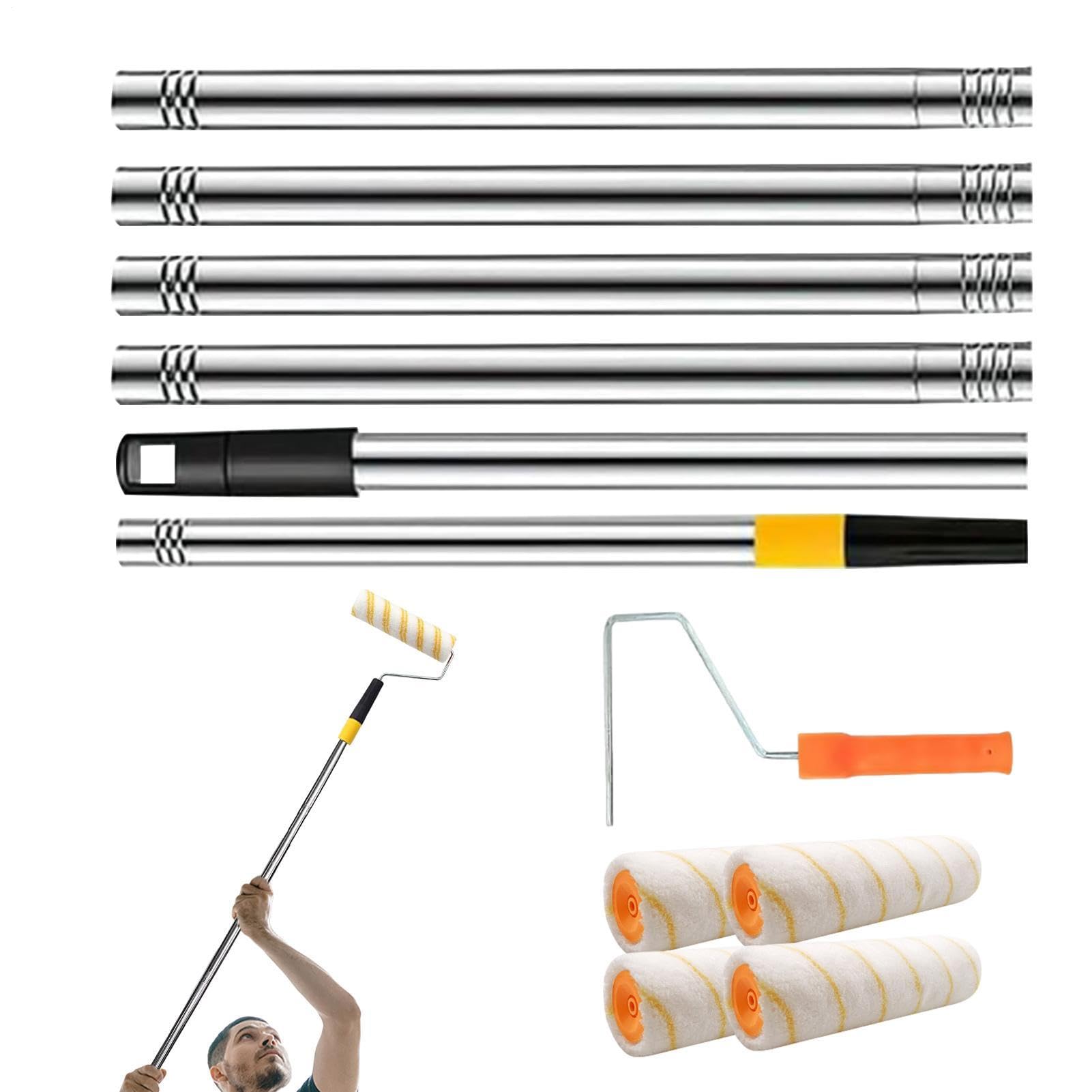 Prolunga per rullo di vernice, asta estensibile per pittura | manico telescopico regolabile, asta leggera e resistente, strumento portatile per soffitto, cucina, armadi, pareti, metallo,