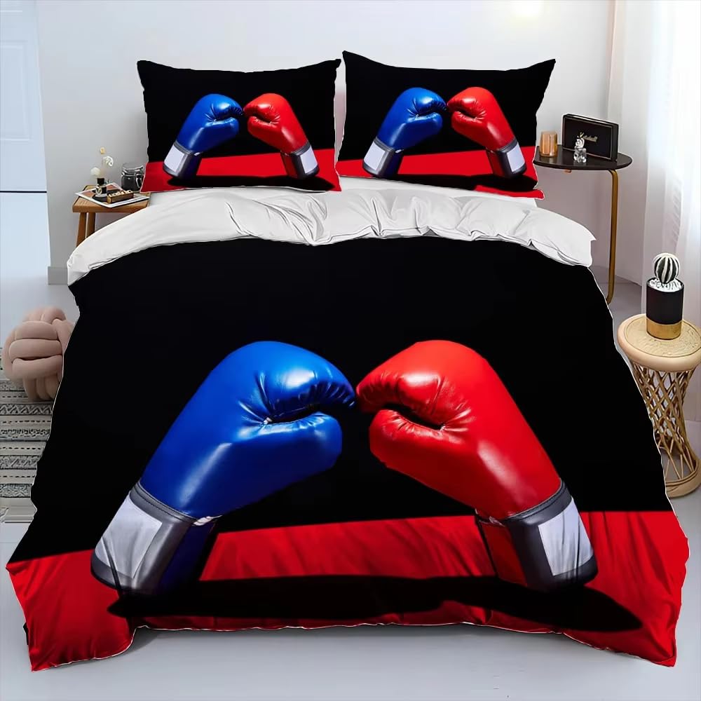 Housse de couette 240x260 gants de boxe parure de lit 2 personnes zipper