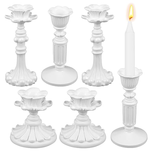 Suclain 6 Pcs Vintage Candlestick Holders Taper Resin Candle Holder