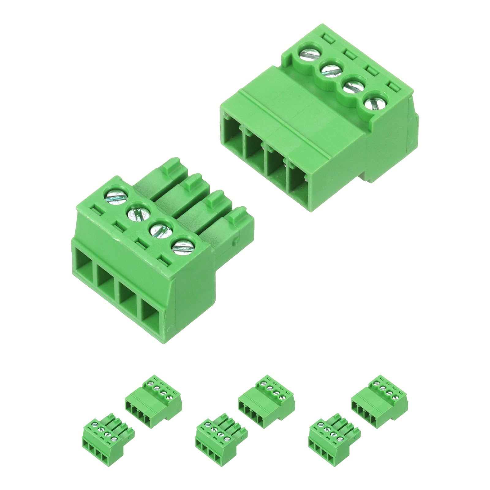 sourcing map 4 Set 4 Pin 3.5mm Pitch PCB Mount Screw Terminal Block Connector, Right Angle Pluggable Plug for DIY Electronics Audio Power Modules 26-16AWG Cable