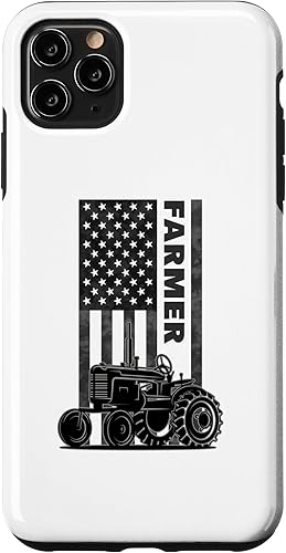 Funda para iPhone 11 Pro Max para tractores agrícolas patrióticos de Estados Unidos con bandera estadounidense