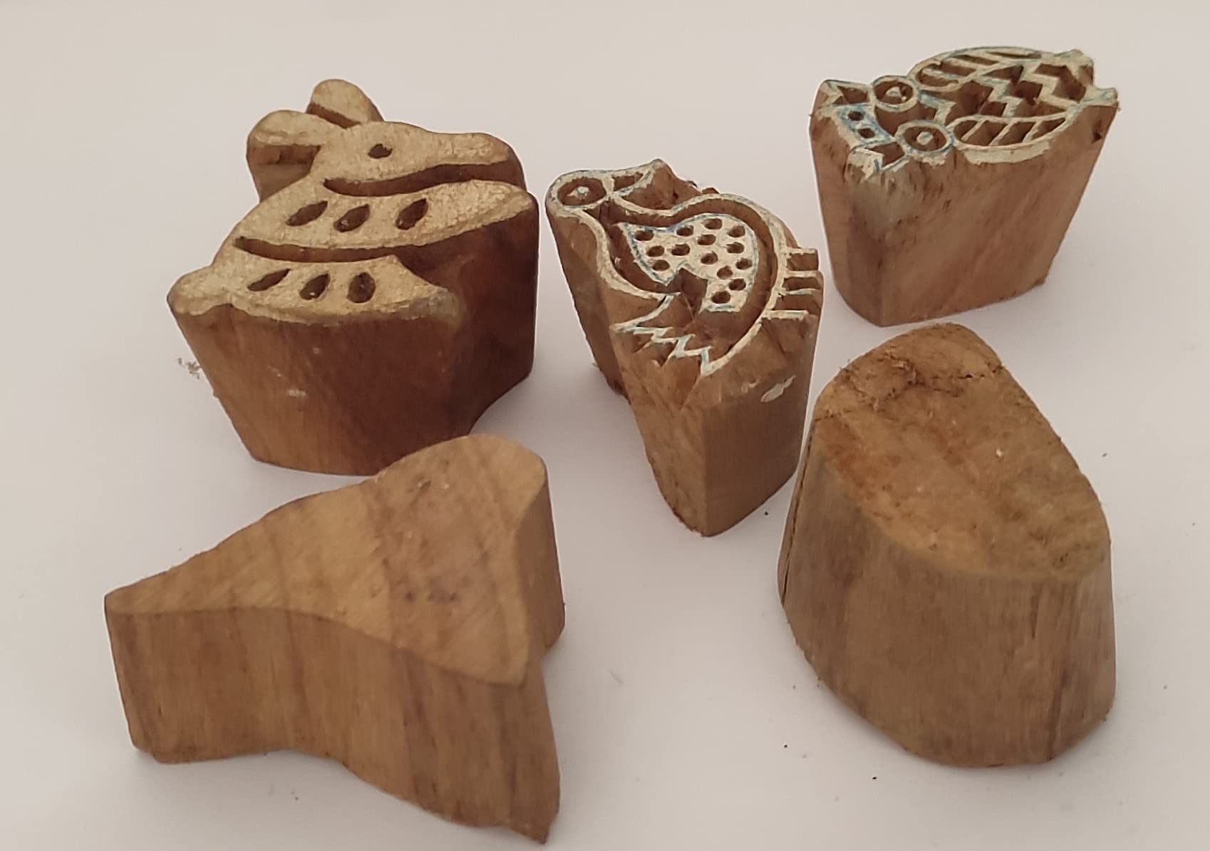 Sharvgun Combo de 5 bloques de impresión de madera de sello animal, suministros de diseños de impresión de tela de arte, sello decorativo, trabajo de arte