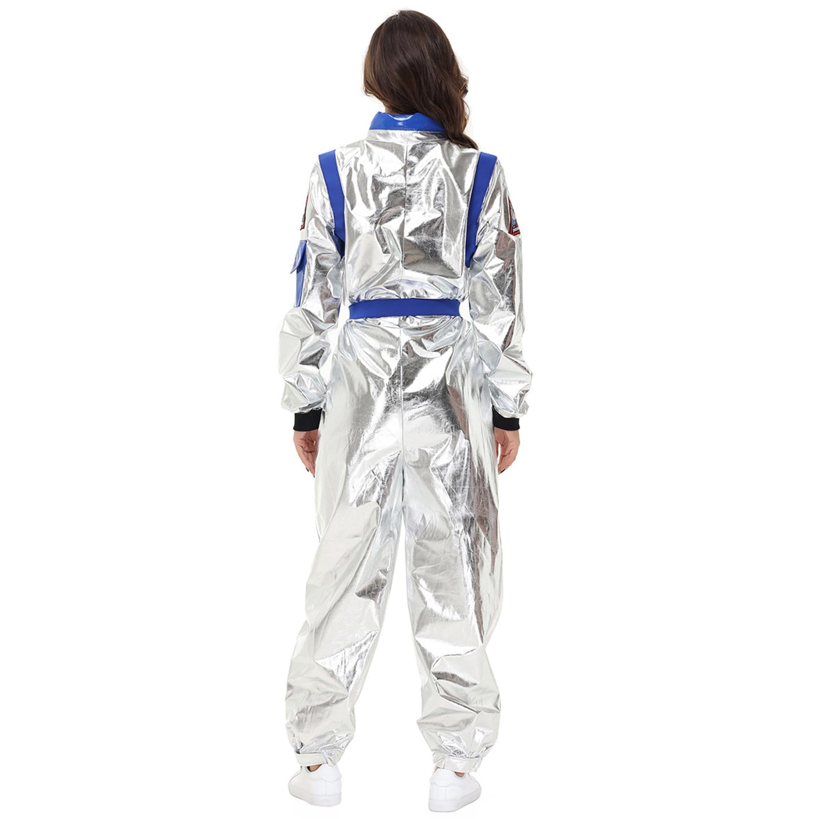 Astronauten Kostüm Familie Set Damen Herren Kinder, Silber Overall Space Weltall Kostüm Mit Gürtel, Faschingskostüme Astronaut Cosplay Outfit Weltraum Raumanzug