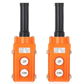 2Pcs Rainproof Crane Push Button Switch, COB61-UP-DOWN Crane Pendant Control Station Push Button Switch with Rubber Cable Barrel
