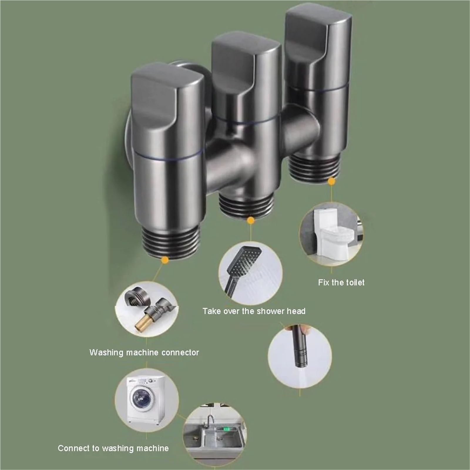 Válvula de desviación agua 1 entrada y tres salidas, válvula ángulo grifo vías, derivación multifunción para bafieras y duchas(Black Gray)