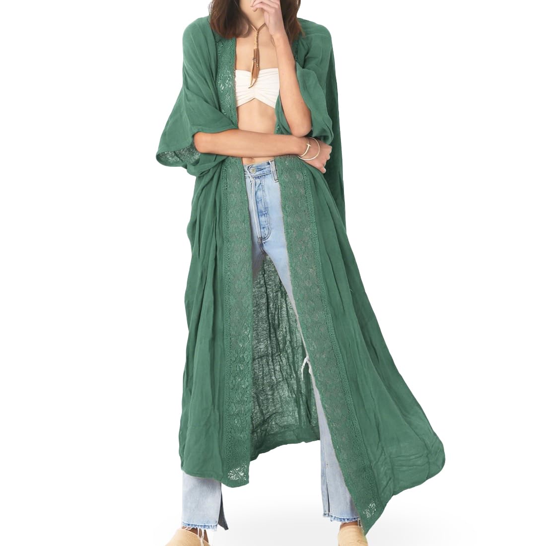 Copricostume Donna Mare Lungo Kimono Spiaggia Respirante Cardigan Estivo Elegante Caftano Bikini Copri