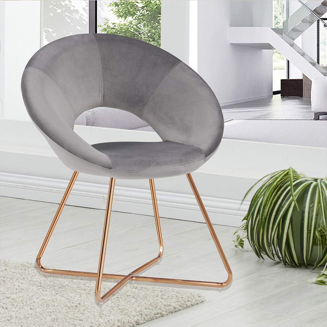Duhome Modern Velvet Accent Chairs Upholstered Vanity Chairs Make-up Stool Home Office Guest Reception Chair Arm Leisure Chairs Dining Chair with Golden Legs Mid-Back for Living Room 1 pcs Grey