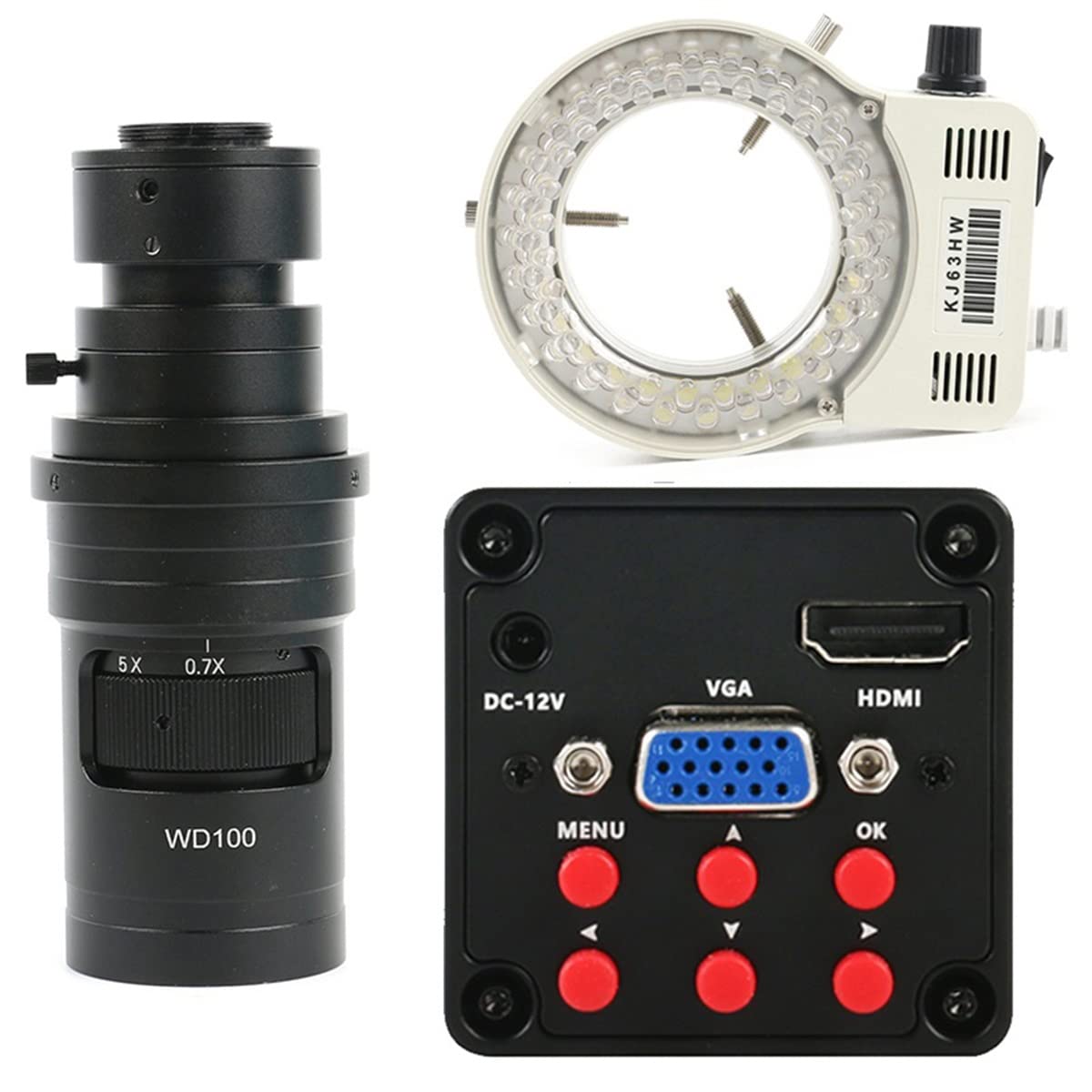 Microscope 100X 130X 180X 200X 300X 500X Industry Video Microscope Camera Zoom C-Mount Lens(with 200X Lens Light)