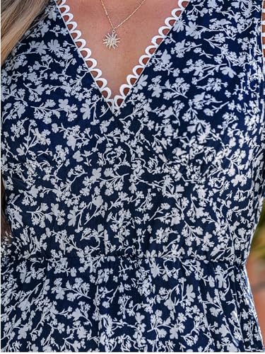 Image of CUPSHE Women Floral Summer Dress 2025 V Neck Scalloped Lace Trim High Waist Casual Sundress Holiday Vacation Mini Dress