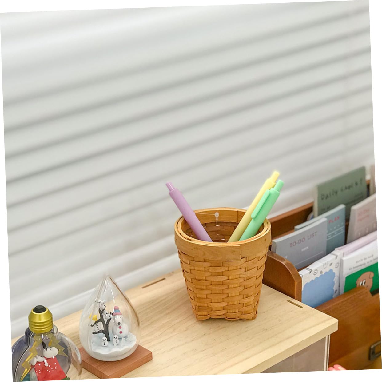 SHINEOFI 6piezas Organizador De Escritorio De Madera Tejida Mano De Contenedor Para Bolígrafos y Artículos De Diseño y Para Escuela y