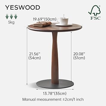 Walnut Side Table, Solid Wood End Table with Round Tabletop, 50D*50W*54H