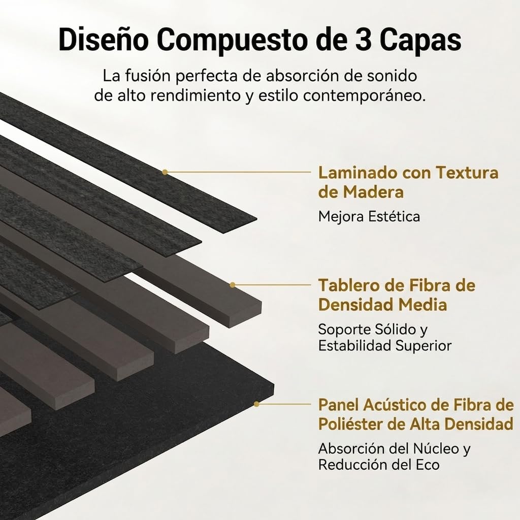TONOR Paneles acústicos de madera, 10 unidades, 240 x 20 cm, 4,8 m², paneles de pared de madera para insonorización, decoración de pared de láminas de madera, aislamiento acústico, para estudio, salón