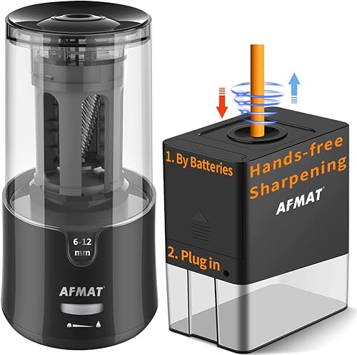 AFMAT Sacapuntas para lápices de colores + sacapuntas manos libres totalmente automático para niños (PS92+PSA8)