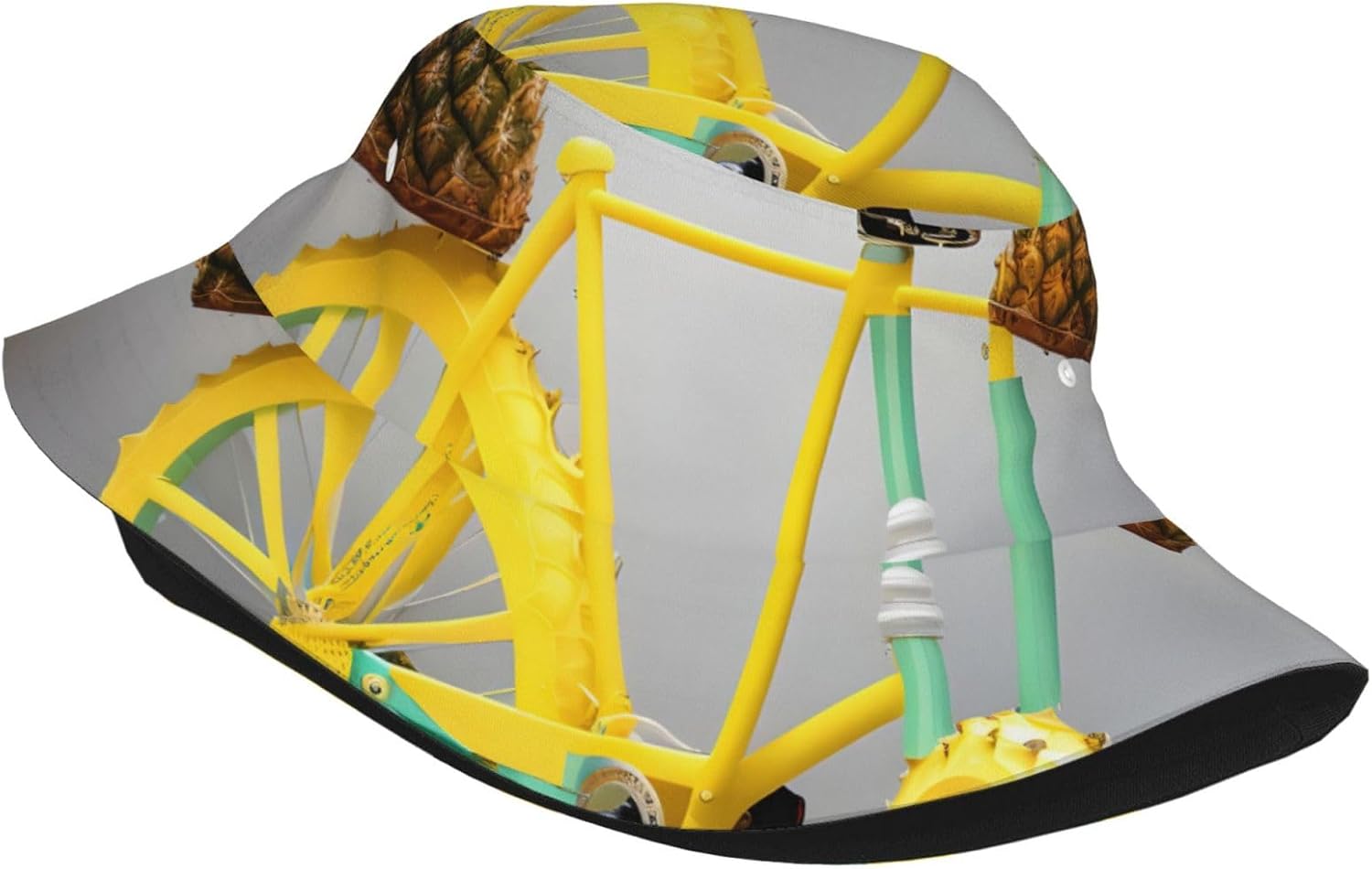 Pineapple Bike Print Sun Hat Outdoor Fisherman Cap Summer Bucket Hat Beach for Men Women Black