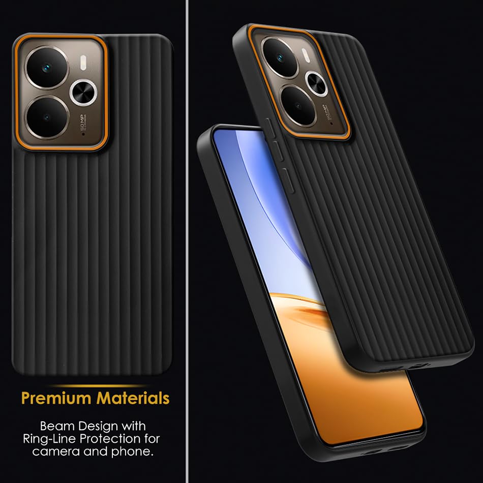 Image of Fashionury Ring Line Beam Design Back Case for Realme 14T 5G / Realme 14 5G | Ring Line Camera Protection | Vertical Beam Bump Protection |Rubberised Back Case for Realme 14T 5G / Realme 14 5G (Black)