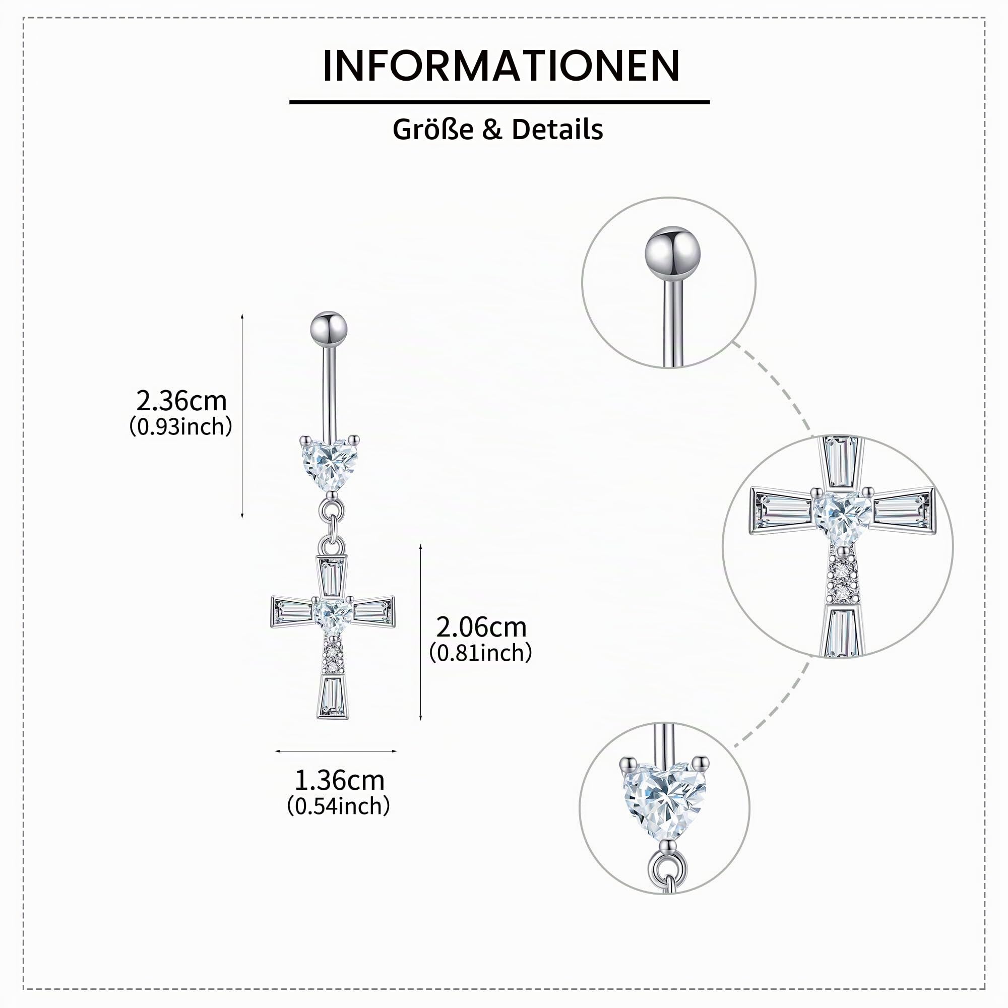 DAYLINLOVE Hängend Bauch Nabel Ring 925 Sterling Silber Bar Schmetterling/Kreuz/Jade/Schwangerschaft Bauch Nabel Piercing Körper Nabel Ring Schmuck Geschenke für Damen Mädchen Mütter