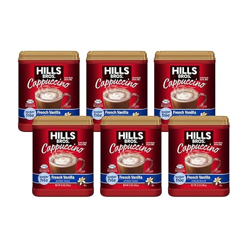 Hills Bros Vainilla francesa sin azúcar, (paquete de 6)