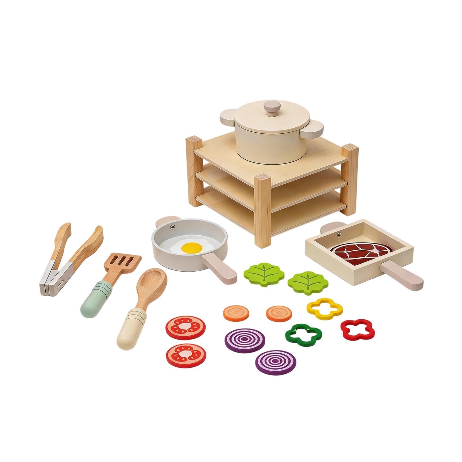 Accessorio da Cucina Giocattolo in Legno con Utensili, Gioco di Ruolo interattivo per Bambine, Set da Gioco per fingere di Cucinare.