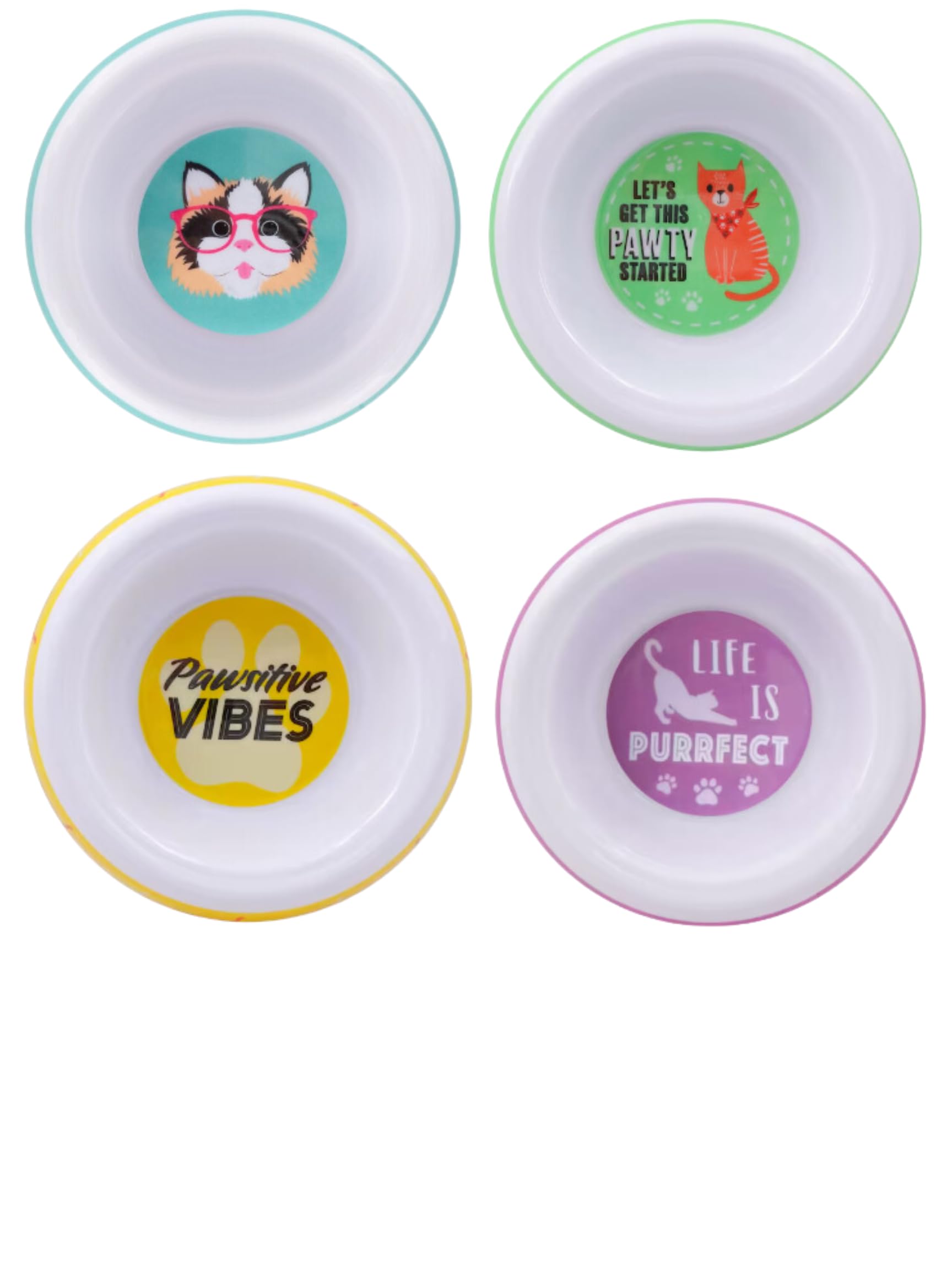 Generic SOL MAR Kennel Club Printed Melamine Cat Food Bowls - Perfect for Your Feline Friend, Decorated with Kitty-Inspired Designs, 5x1.25 in. Pack of 4 Bonus Item