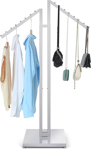 Estante de ropa de 2 vías de 35 a 71 pulgadas con brazos inclinados, estantes de ropa ajustables para boutiques, estantes de exhibición de acero al