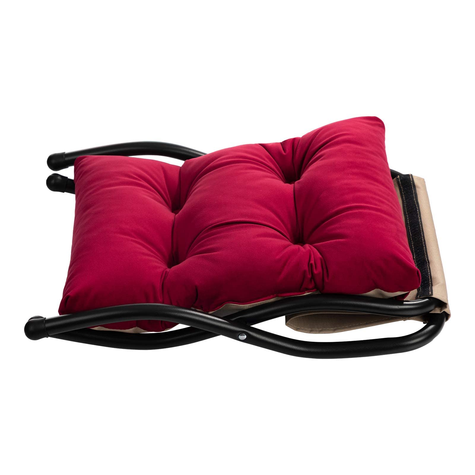 HollyHOME Poggiapiedi Pieghevole con Gambe in Metallo Piccolo Poggiapiedi Divano per Salotto Camera da Letto Balcone Giardino Velluto Ottomano Sedile Moderno, Rosso