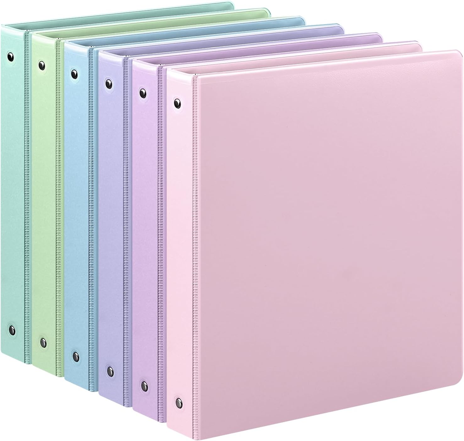 1-Inch 3-Ring Binder with Pockets, 1'' Pastel Binders with Three Ring Binders Holds up to 200 Sheets US Letter Size, Bulk Pack of 6 (1-inch Pastel Color)