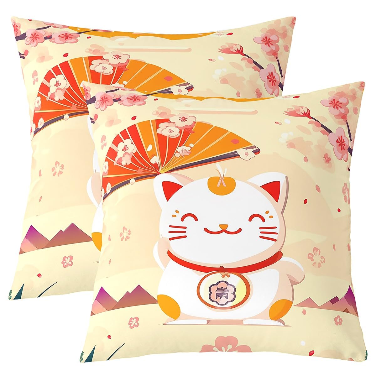 Homemissing Kids Cherry Blossoms Throw Pillow Covers 60x60cm Set of 2 Boys Girls Sakura Flower Decorative Pillow Case Pillowcase Japanese Style Cushion Cover Kawaii Cat Pattern Outdoor Pillows Covers โ image 1