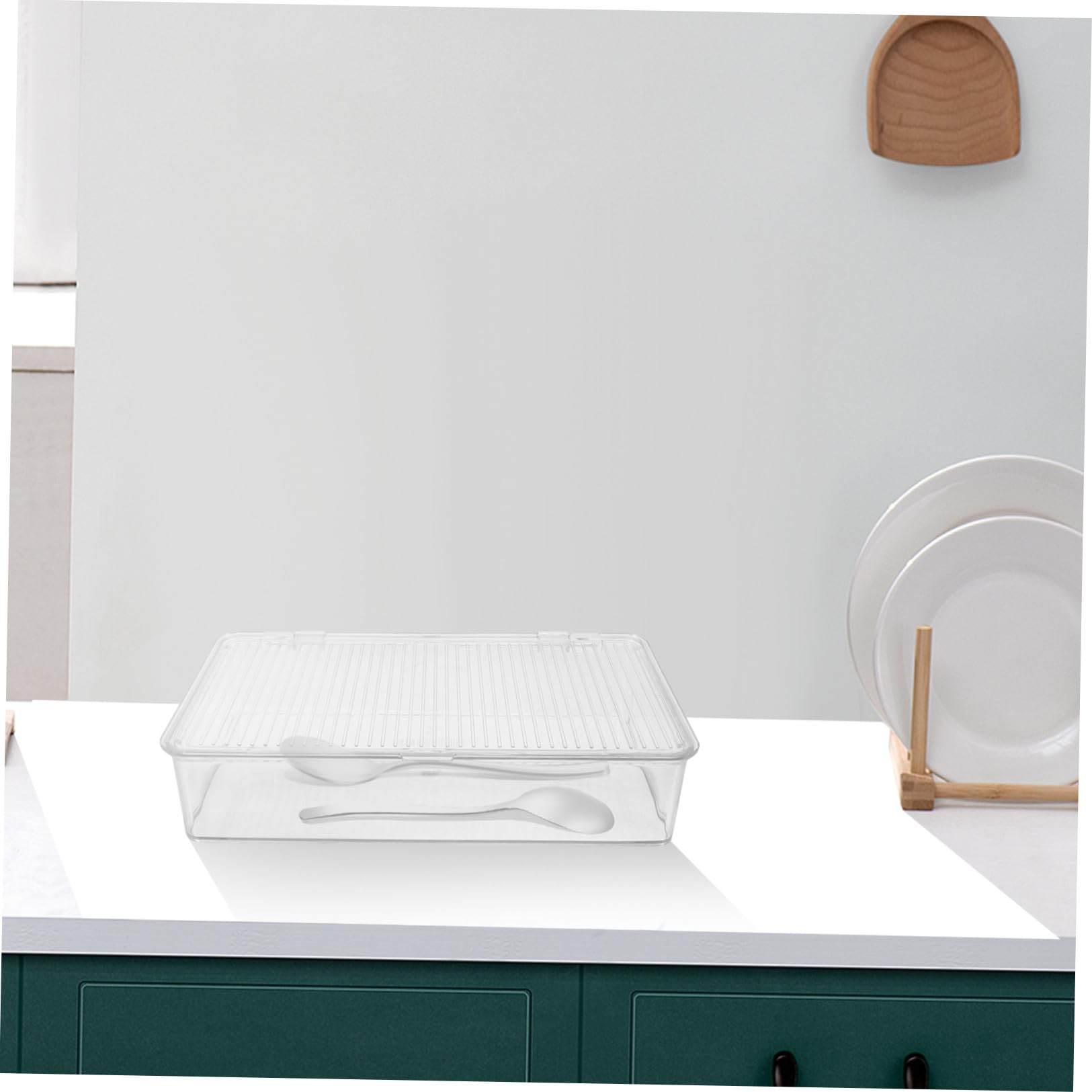 BESTonZON Bandeja Transparente para Cubiertos Organizador De Cajones para Utensilios De Cocina Recipientes para Cubiertos Encimera Palillos Cuchara Tenedor Contenedor De Almacenamiento con