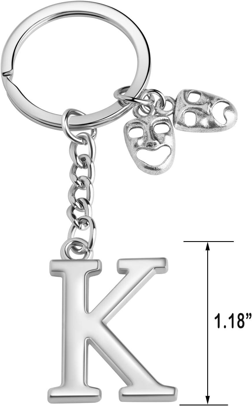 Theater Gifts Initial Letter Keychain Pendant for Drama Teacher Graduation Student Comedy Tragedy Retirement - Image 2