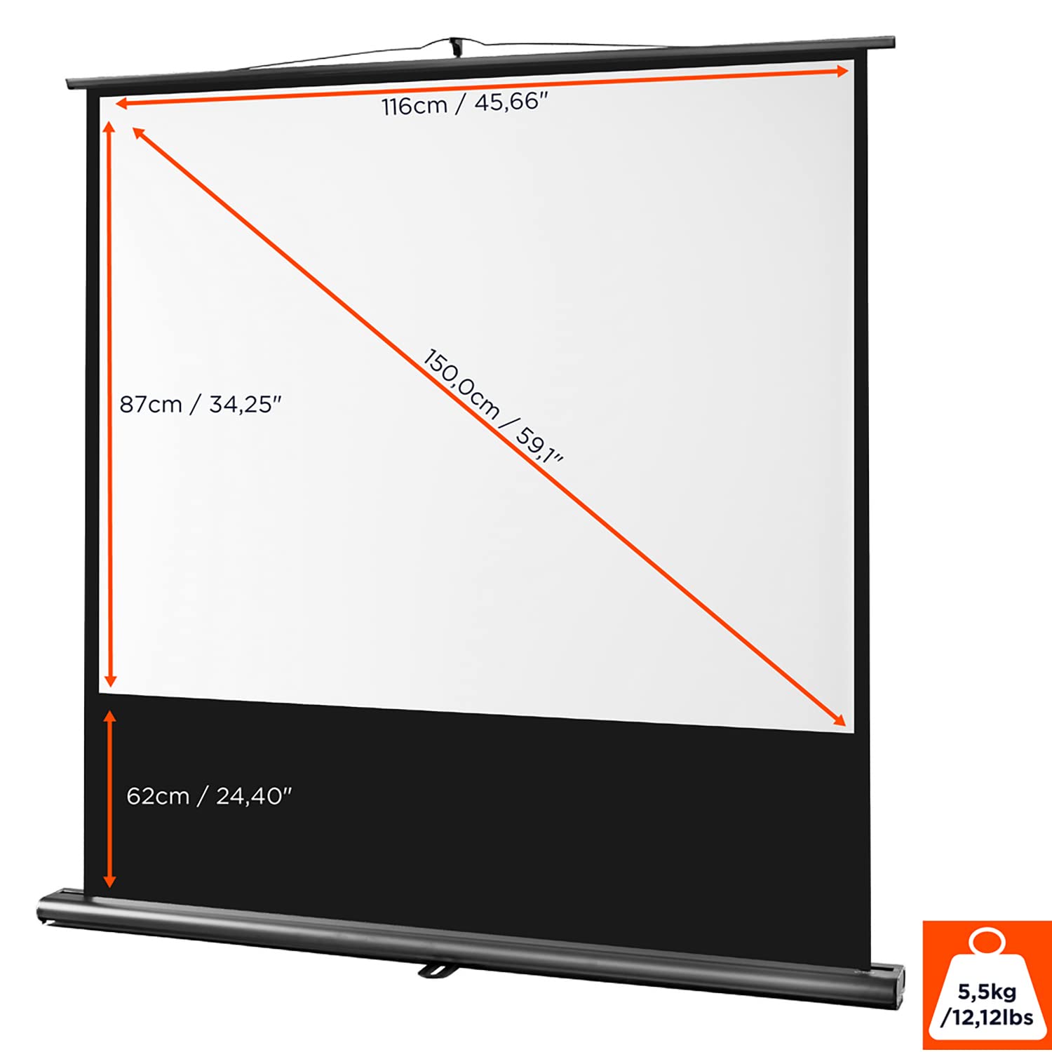 celexon Ultramobil Pro écran de Projection Pull-up 55" | 120x90cm 4:3 | Écran pull-up portable 8K Full HD à installation rapide, avec poignée et support télescopique