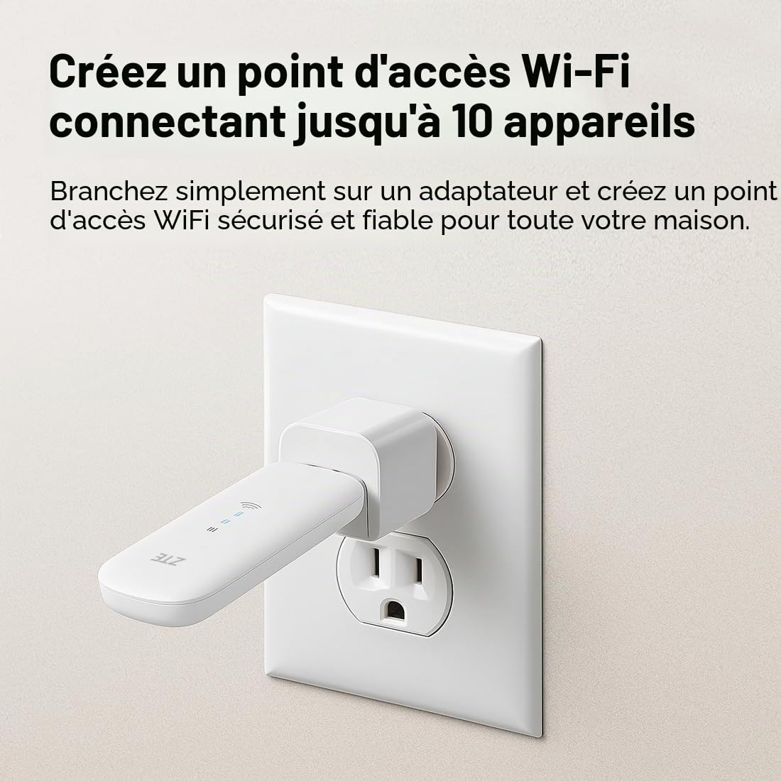 ZTE MF79N Modem USB Wi-FI déverrouillé, Point d'accès Wi-FI de Voyage à Faible coût vers 10 appareils, Ports d'antenne externes (Blanc)
