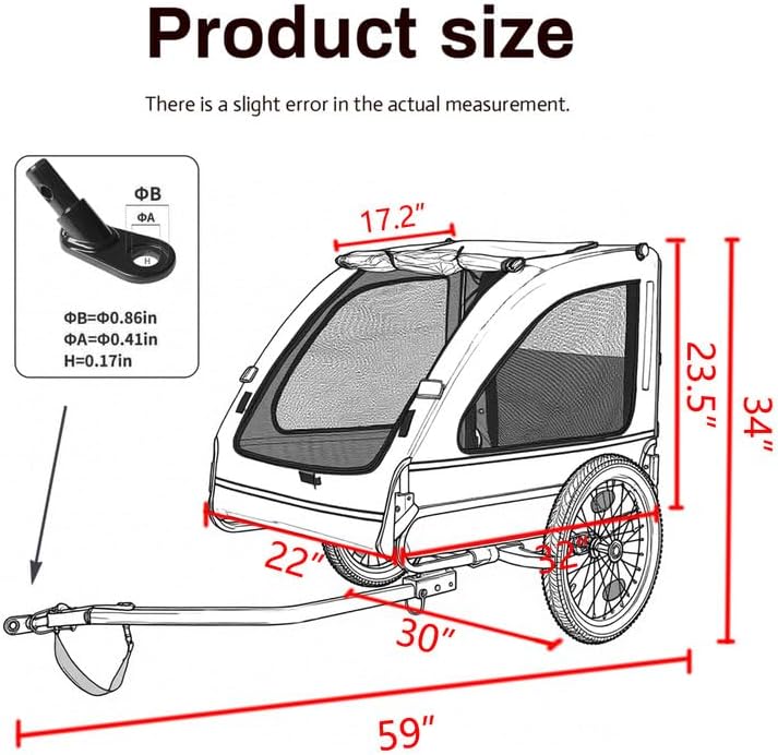 Pet Bike Trailer Dog Cart for Bicycle,Suitable for Small and Medium Pets, Easy Folding Cart Frame, Quick Release Wheel, Non-Slip Floor, Internal Leash