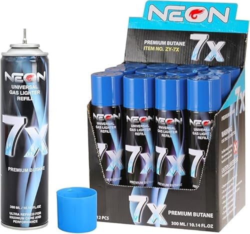 Neon Butane Fuel Refill 7X Butane Refill for Torch Lighter, 12 Cans Butane Refill Gas