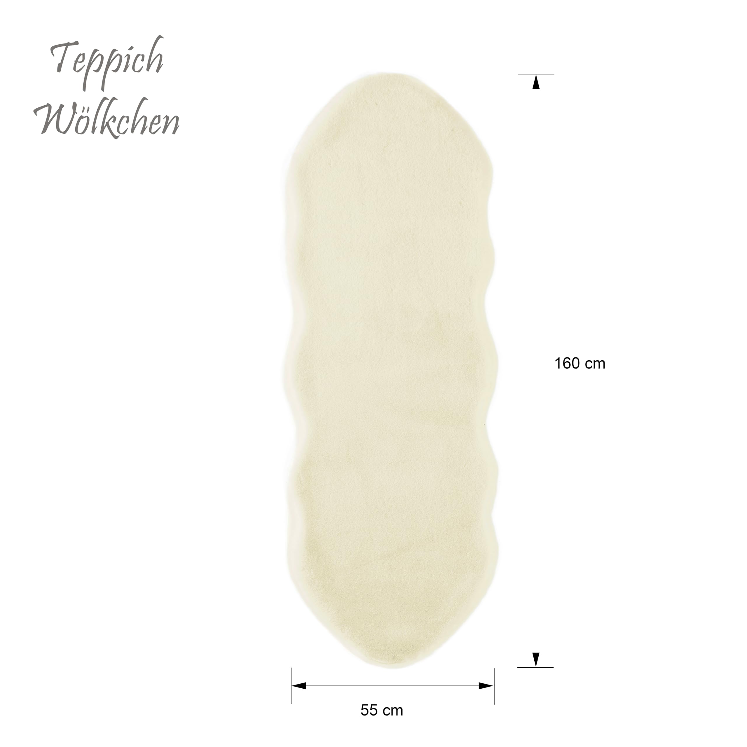 Kunst-Fell-Teppich Kurzflor | Flauschiger Teppich-Läufer für Schlafzimmer, Wohnzimmer oder als Kinderzimmer Deko | rutschfest und waschbar in Waschmaschine | Creme - Fell 55x160cm