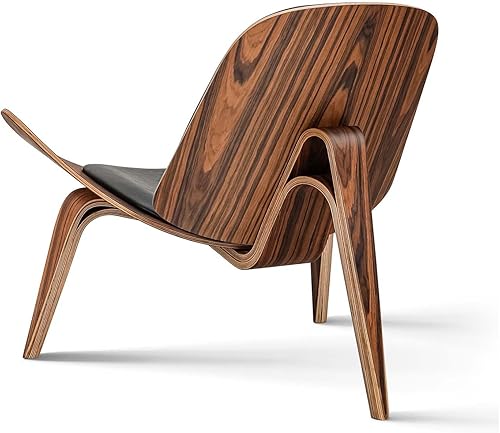 Miniatura 5 de Silla de salón moderna de mediados de siglo, piel sintética, diseño clásico de madera contrachapada con trípode, sillas decorativas de madera maciza